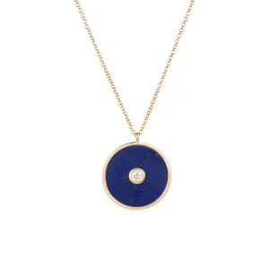 Lapis Lazuli Diamond Pendant Round Estate 14k Yellow Gold 18 Inch Chain