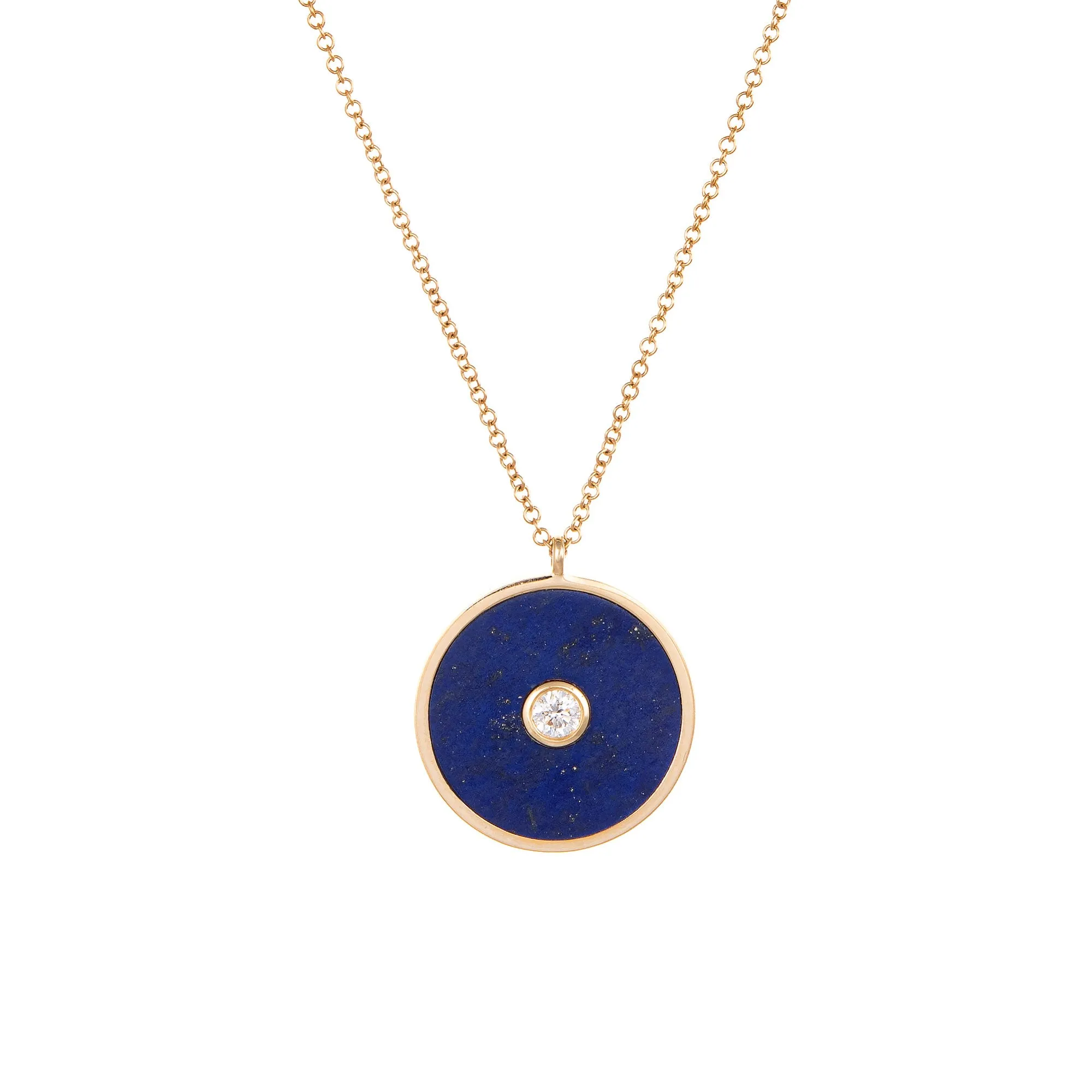 Lapis Lazuli Diamond Pendant Round Estate 14k Yellow Gold 18 Inch Chain