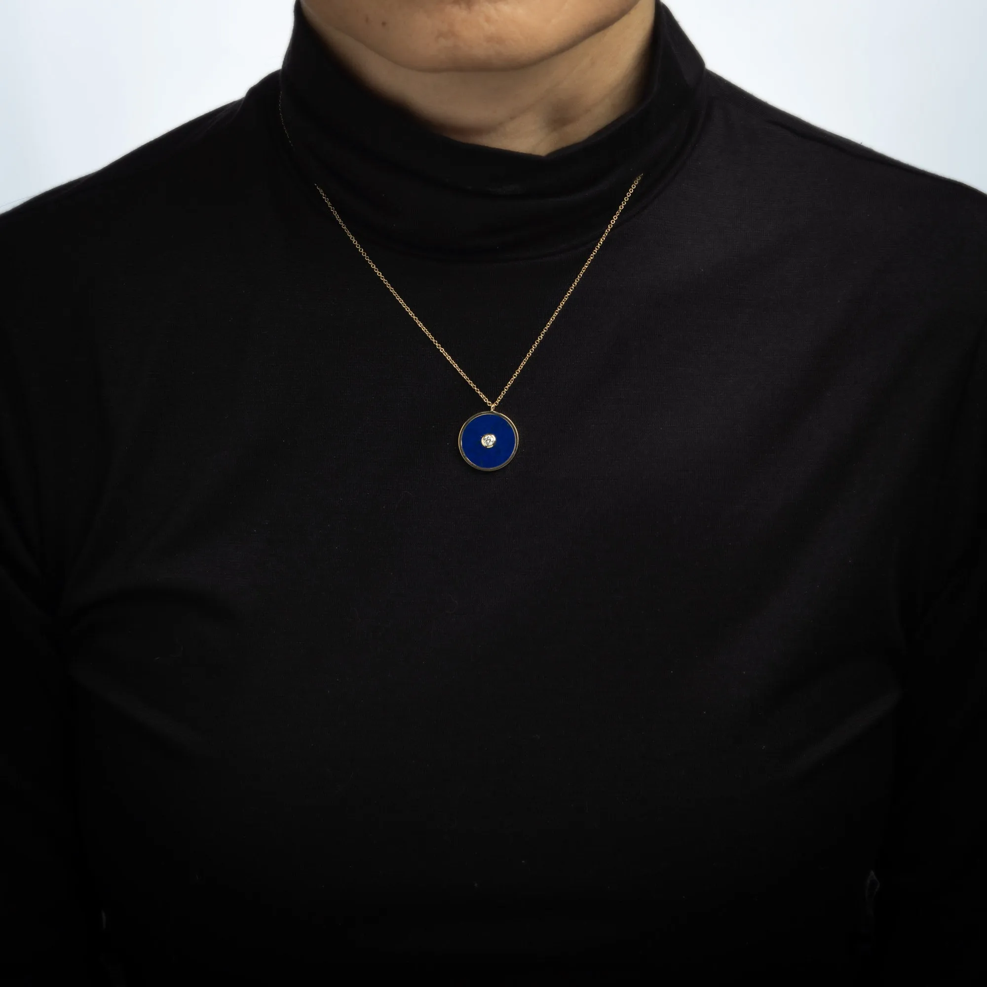 Lapis Lazuli Diamond Pendant Round Estate 14k Yellow Gold 18 Inch Chain