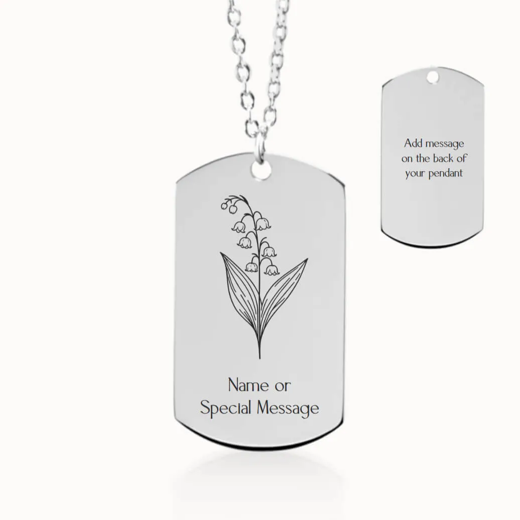 Lily of the Valley Birth Flower Tag Pendant on Fine Chain