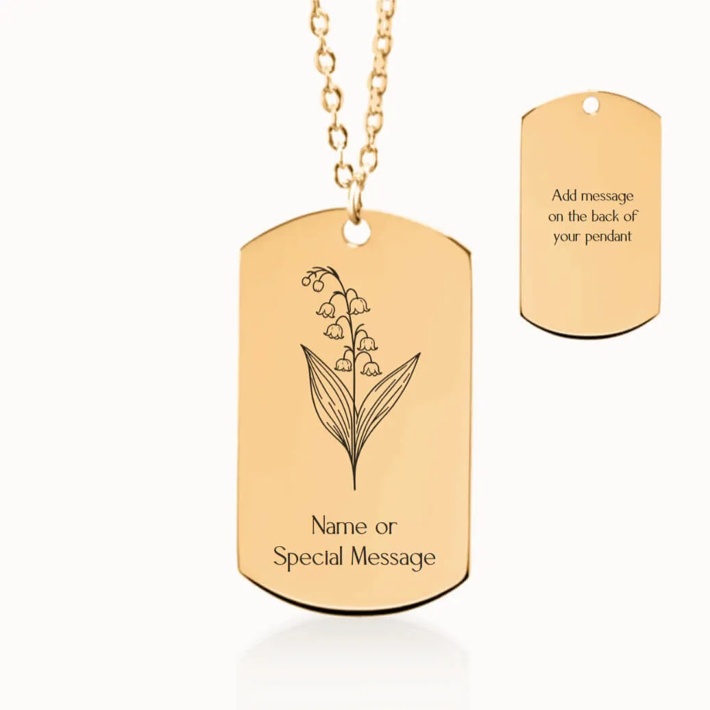 Lily of the Valley Birth Flower Tag Pendant on Fine Chain