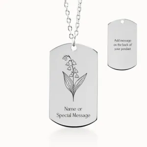 Lily of the Valley Birth Flower Tag Pendant on Fine Chain