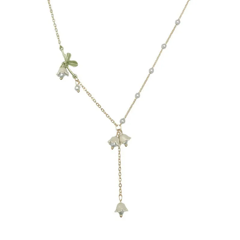 Lily Of The Valley Pearl Necklace White Fairy Flower Summer