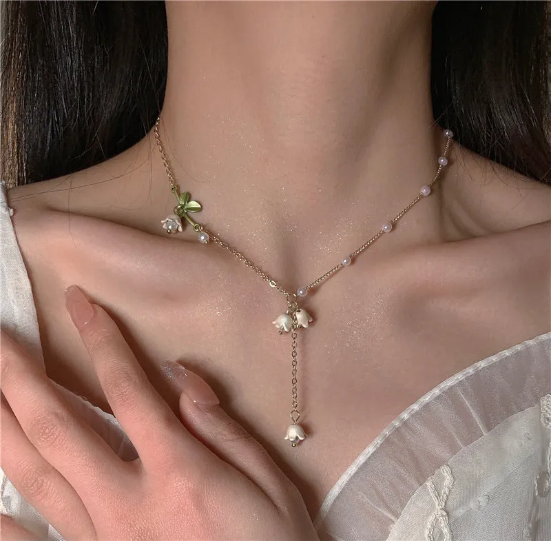Lily Of The Valley Pearl Necklace White Fairy Flower Summer