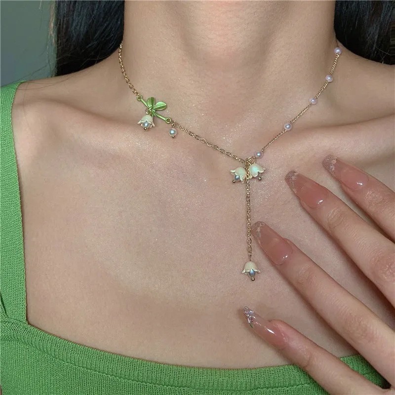 Lily Of The Valley Pearl Necklace White Fairy Flower Summer