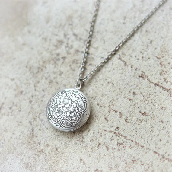 Little flower round Locket Necklace