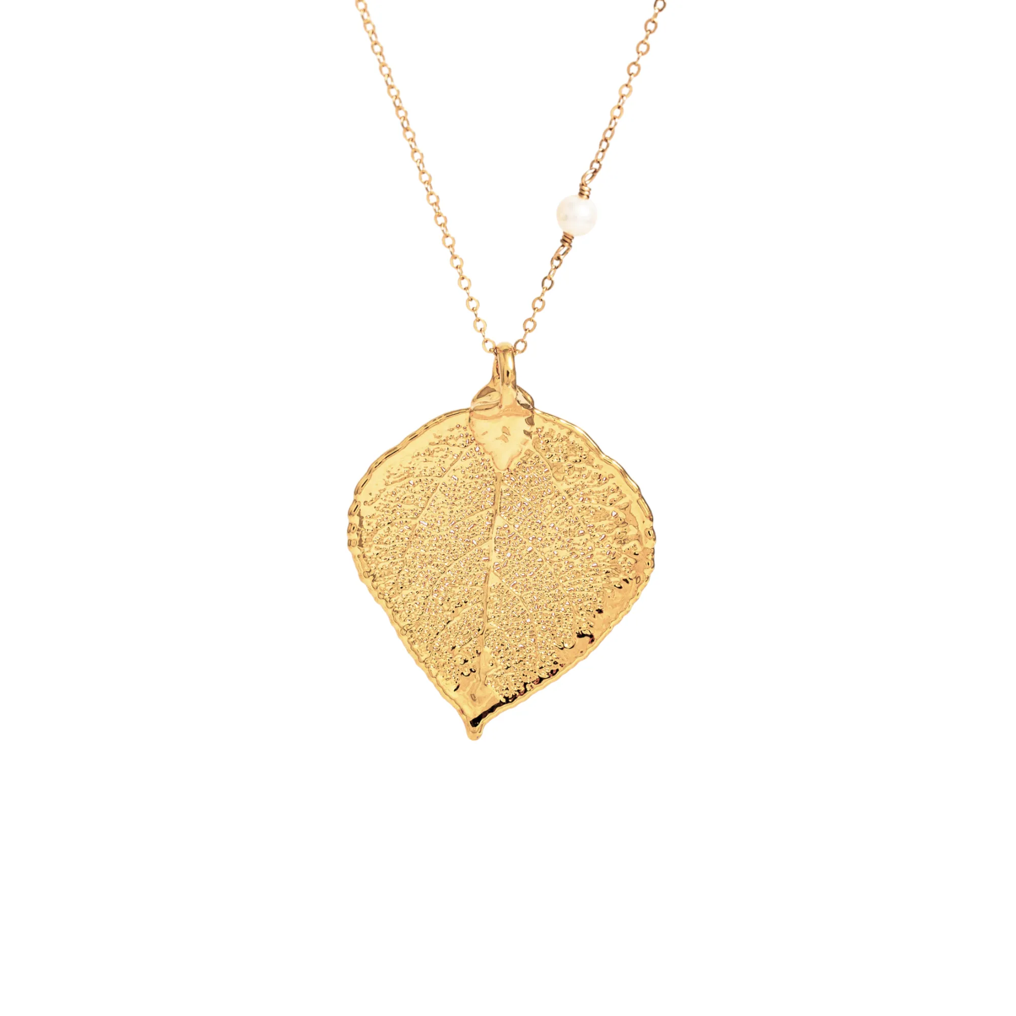 Long Gemstone Chain Real Leaf Necklace