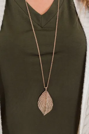 Long Solid Leaf Necklace- Gold