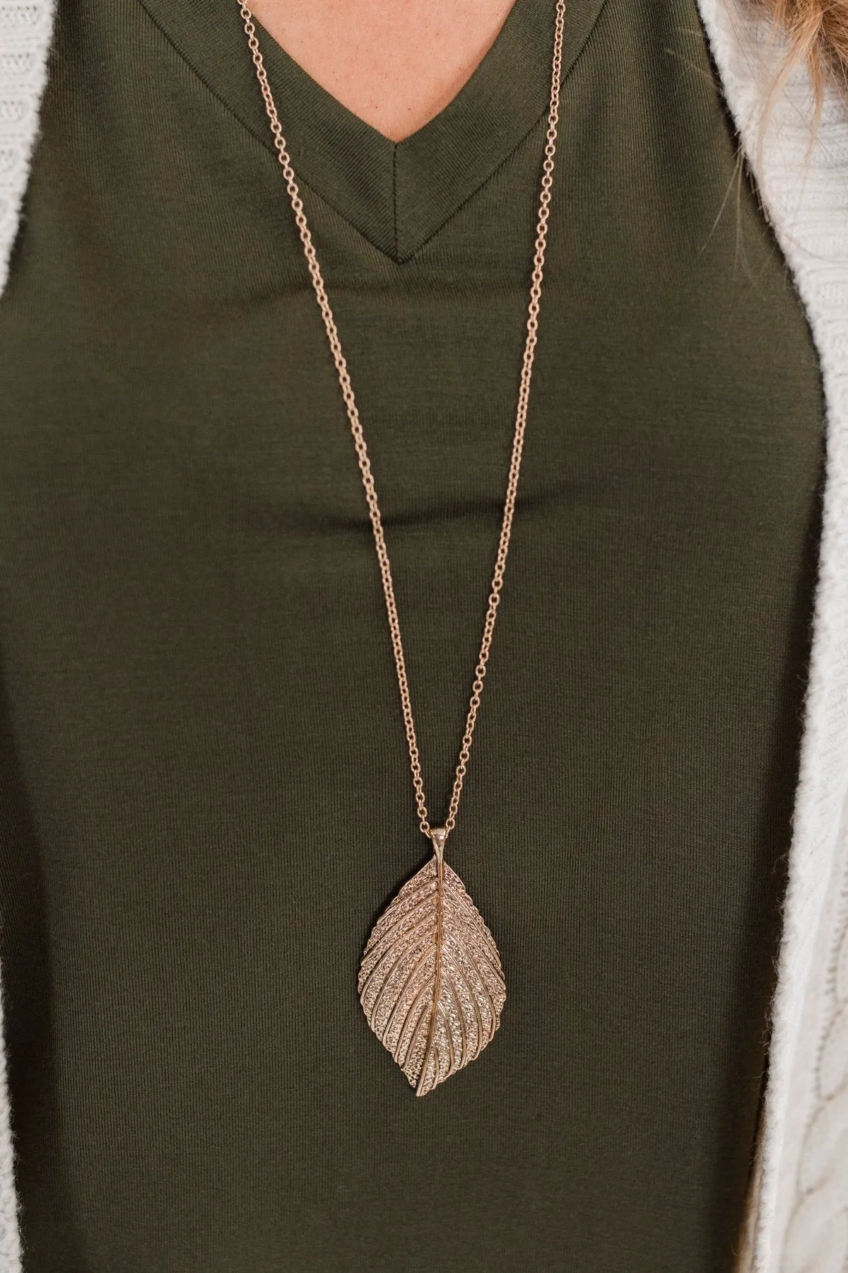 Long Solid Leaf Necklace- Gold