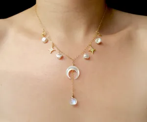 Lunar Pearls and Moonstone in Gold