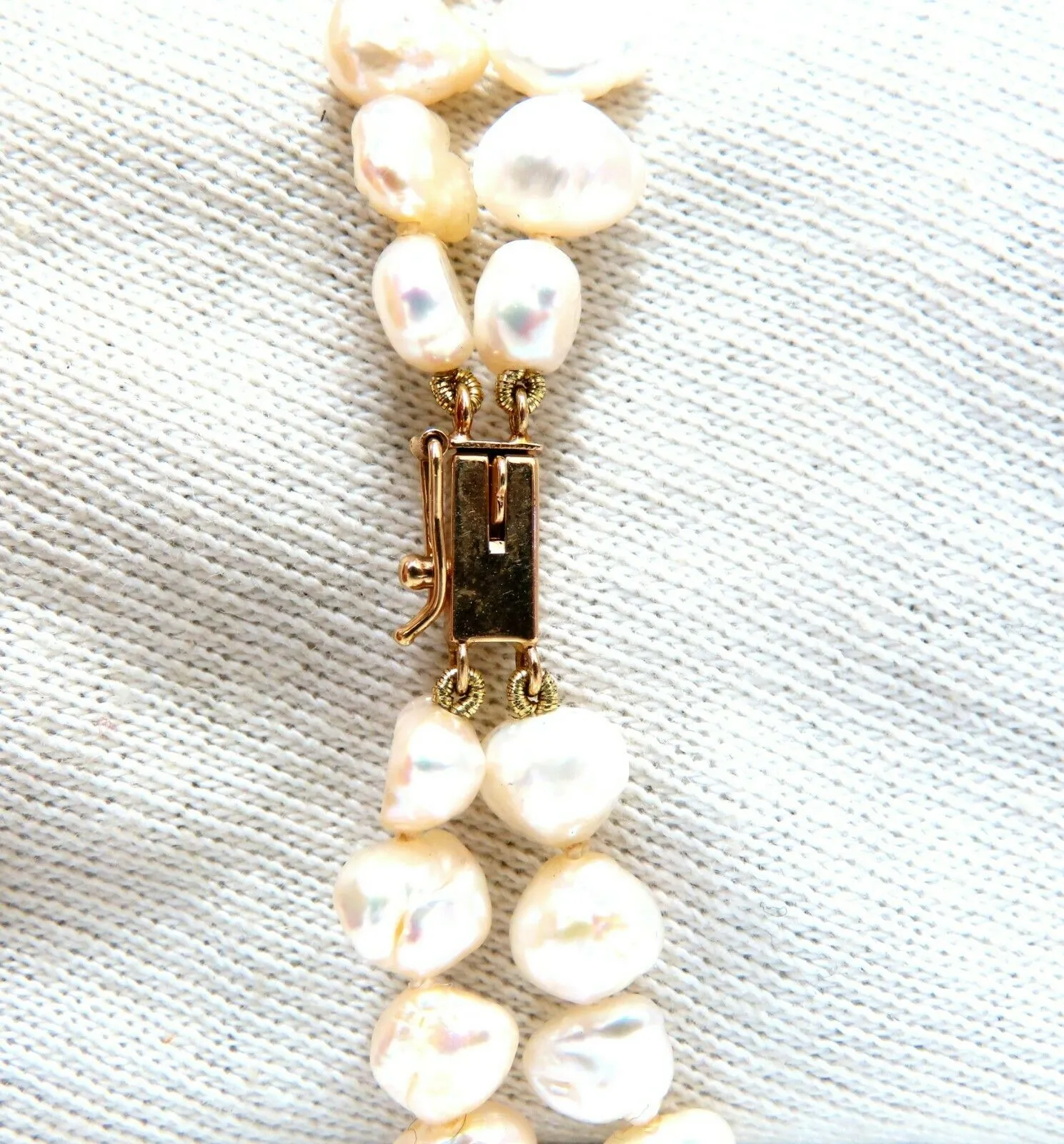 Mabe Pearl Fresh Water Double Stranded Bead Necklace 14kt 16 inch
