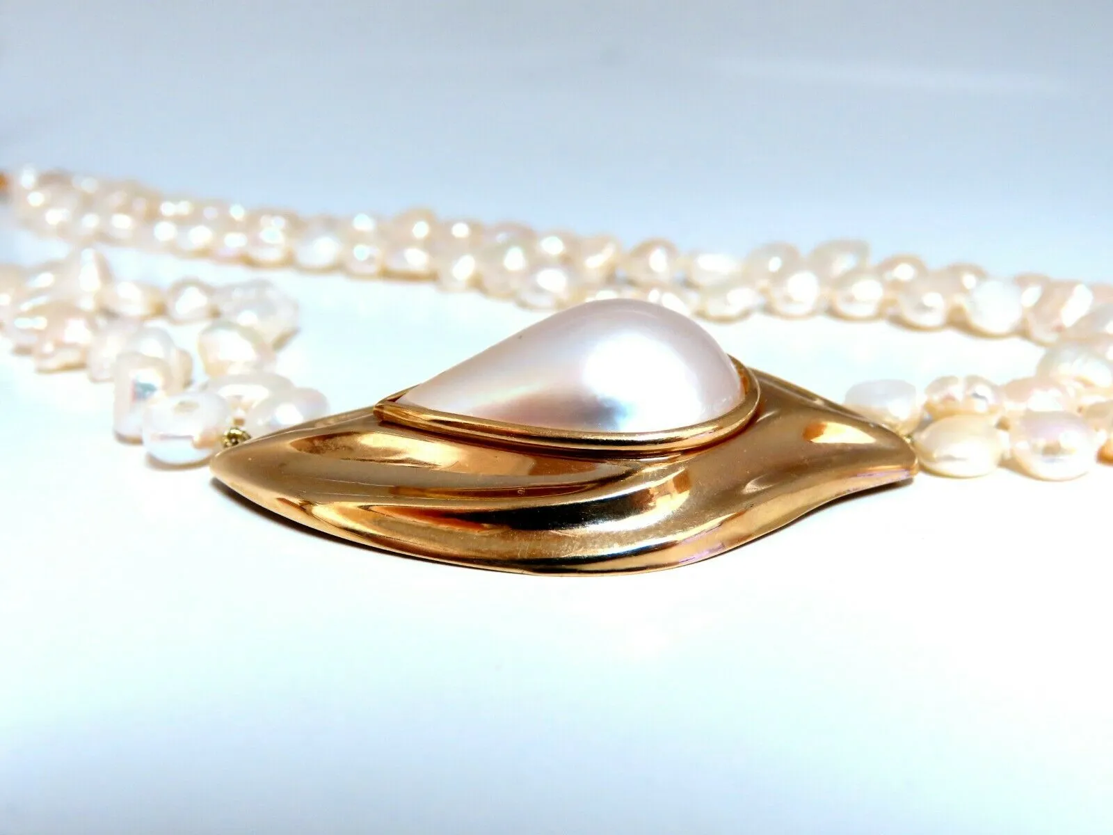 Mabe Pearl Fresh Water Double Stranded Bead Necklace 14kt 16 inch