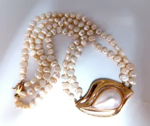 Mabe Pearl Fresh Water Double Stranded Bead Necklace 14kt 16 inch