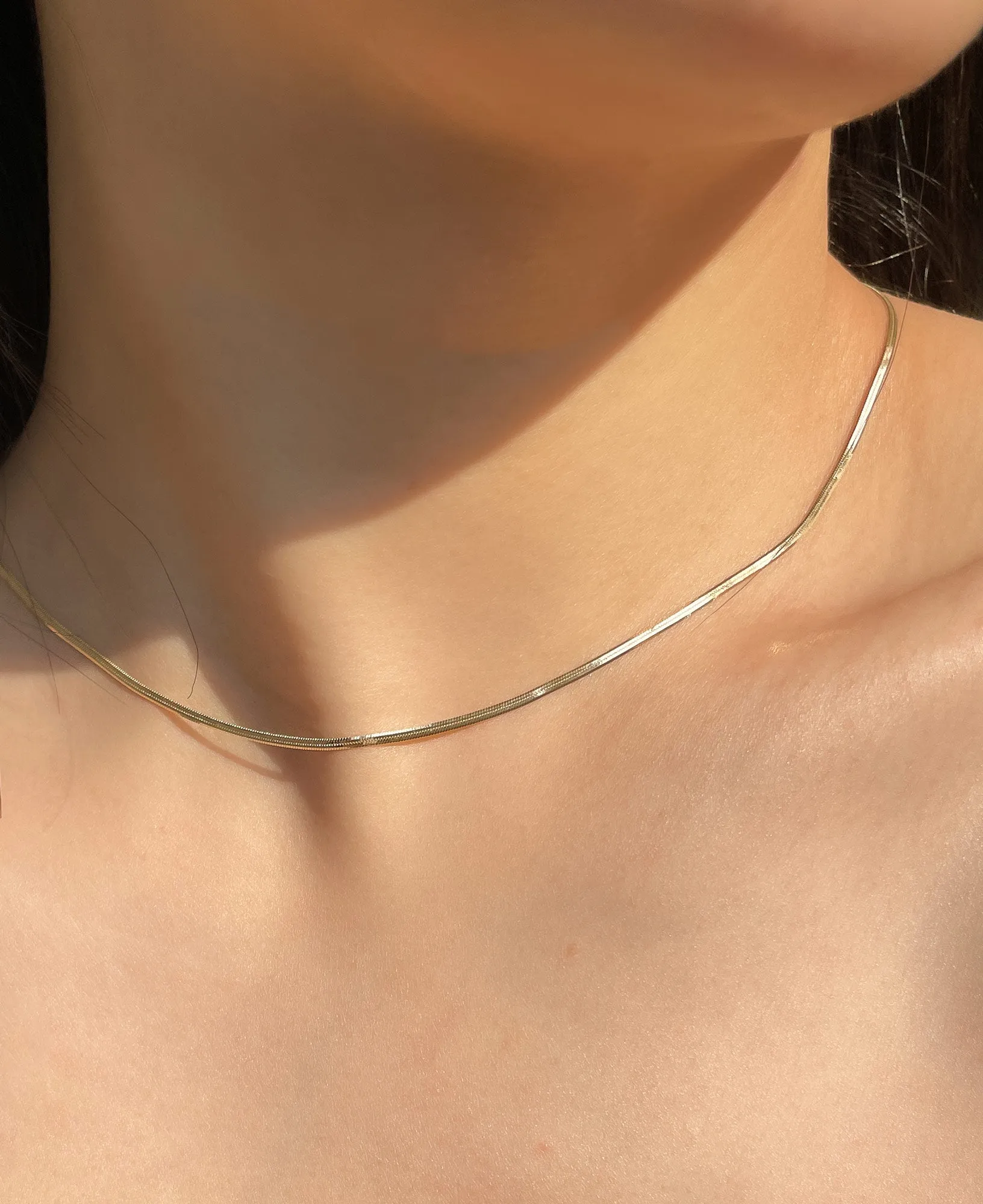 Marcelle 14k Solid Gold Baby Herringbone Chain Necklace