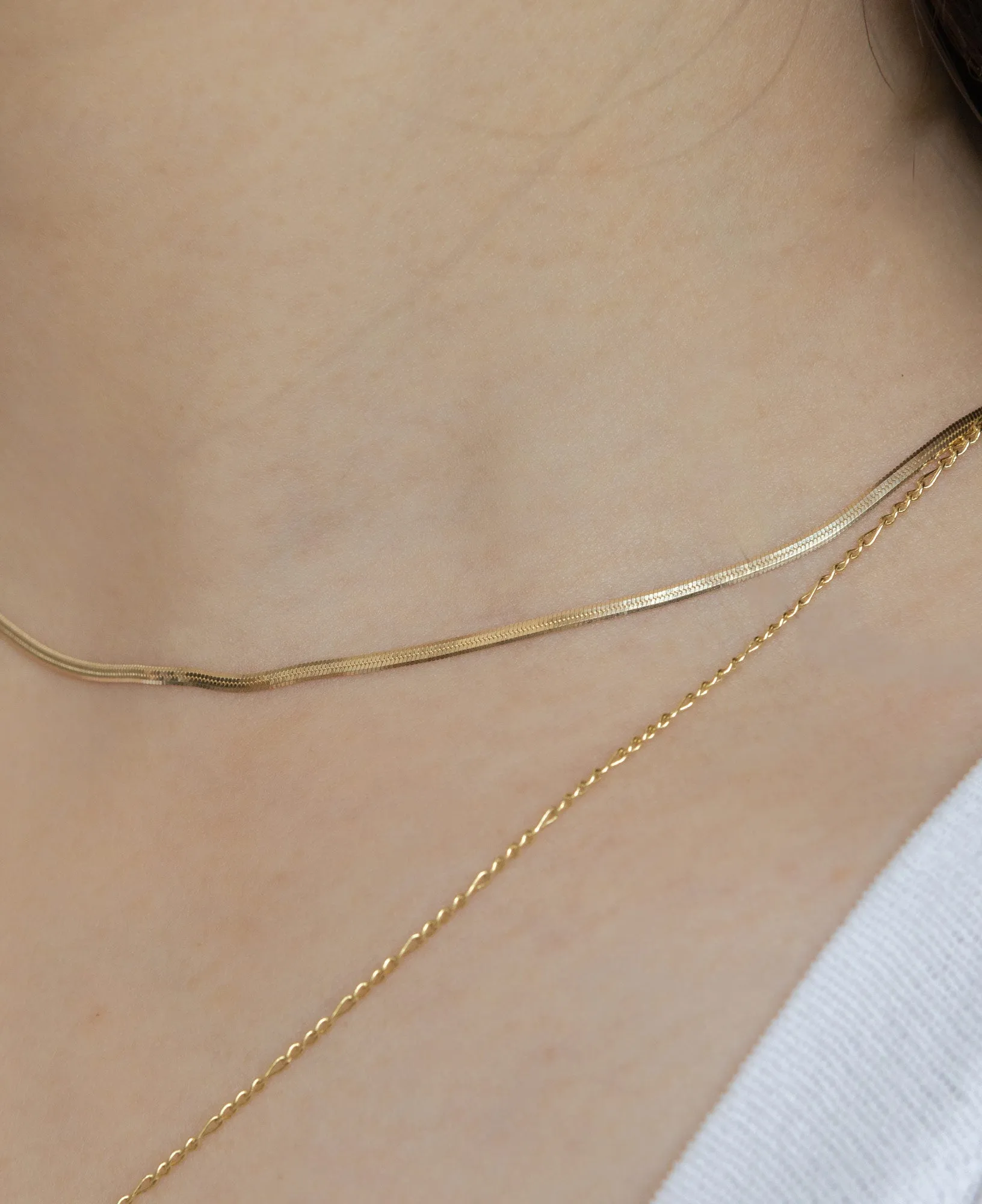 Marcelle 14k Solid Gold Baby Herringbone Chain Necklace