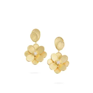 Marco Bicego Petali 18K Yellow Gold Hand-Engraved Flower Dangle Earrings with Diamond Accents