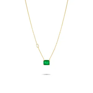 Marquise Bezel Big Stone Chain Necklace - Gold Green Matt And White