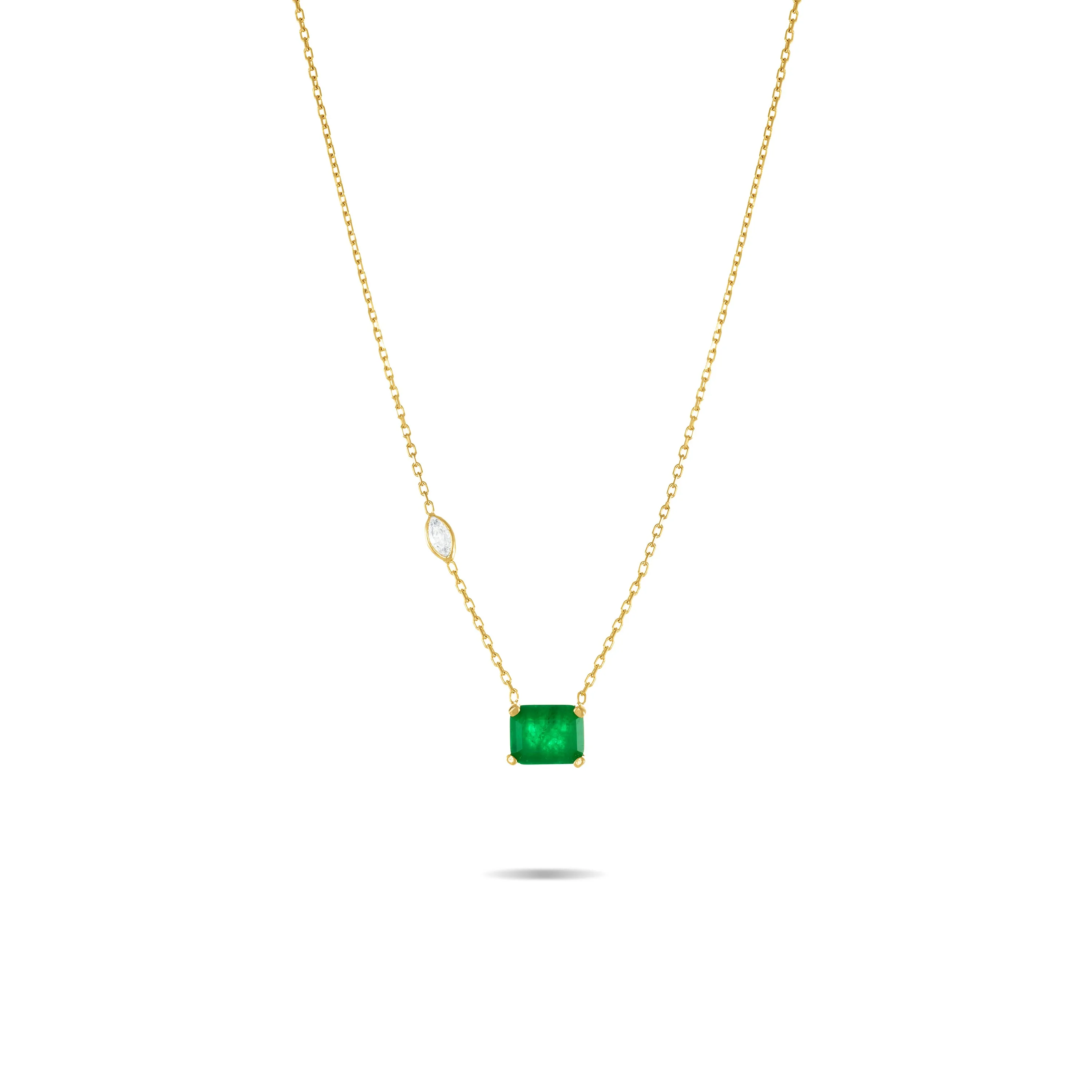 Marquise Bezel Big Stone Chain Necklace - Gold Green Matt And White