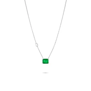 Marquise Bezel Big Stone Chain Necklace - Silver Green Matt And White