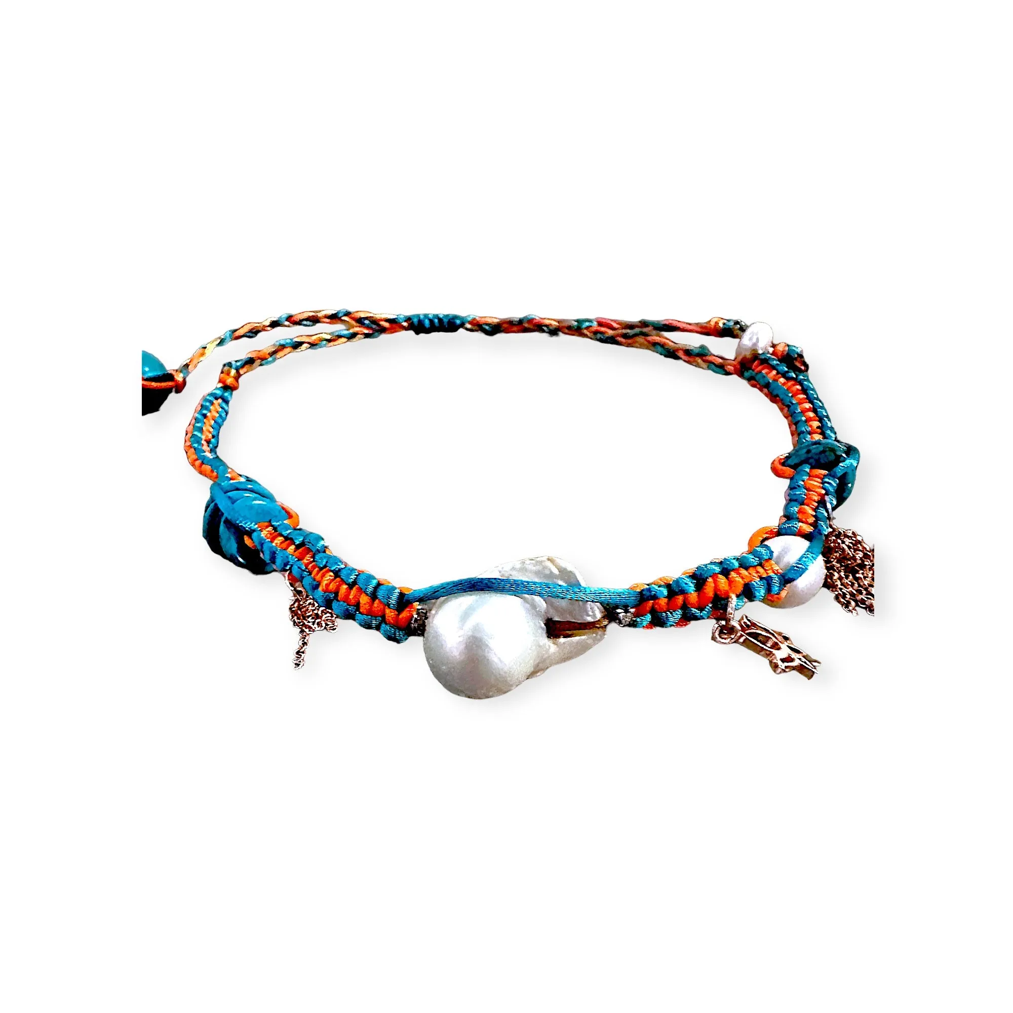 Mexican Magic Garden Diamond Baroque Pearl Rose Gold Charm Chain Silk Necklace