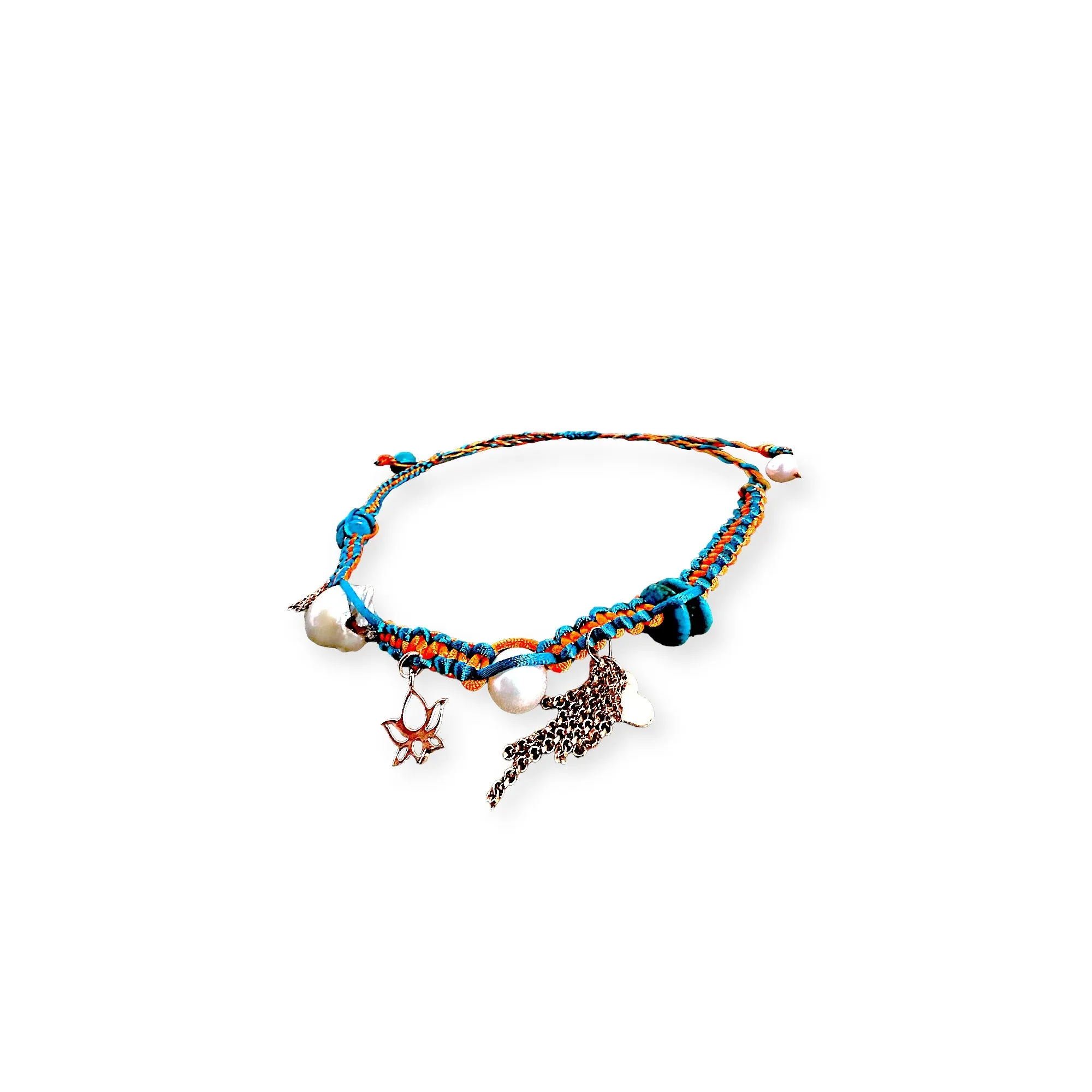 Mexican Magic Garden Diamond Baroque Pearl Rose Gold Charm Chain Silk Necklace