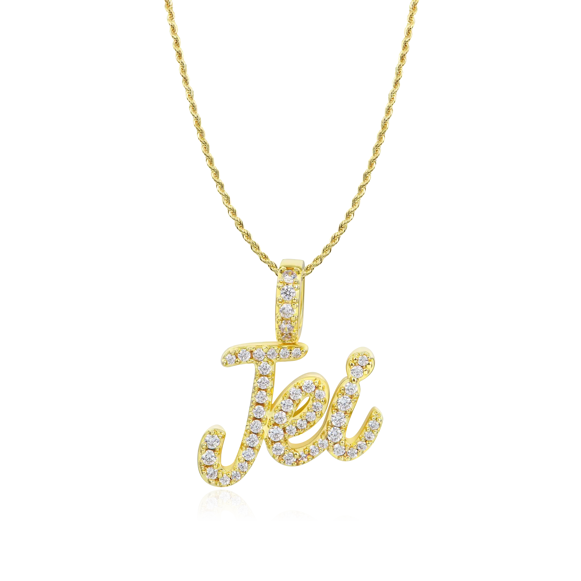 Micro Custom 10K Solid Gold Font Pendant Necklace