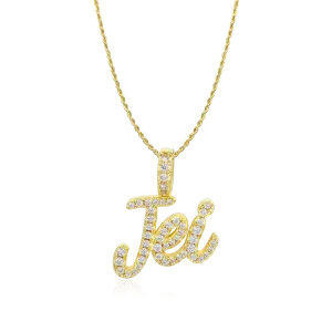 Micro Custom 10K Solid Gold Font Pendant Necklace