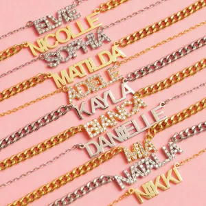 MINI BLOCK NAME NECKLACE -Solid Gold