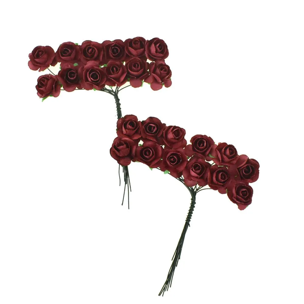 Mini Paper Craft Rose Branch, 3-Inch, 12-Count