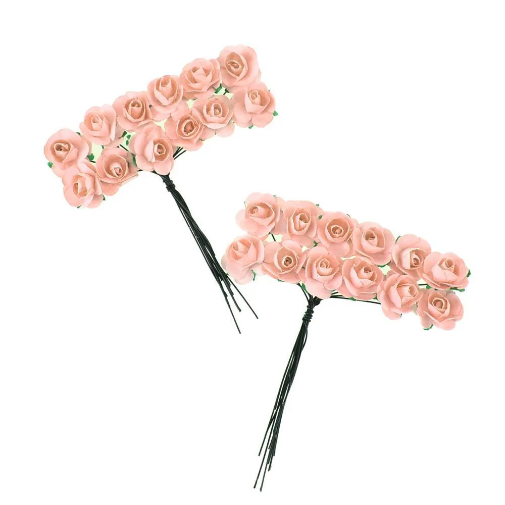 Mini Paper Craft Rose Branch, 3-Inch, 12-Count