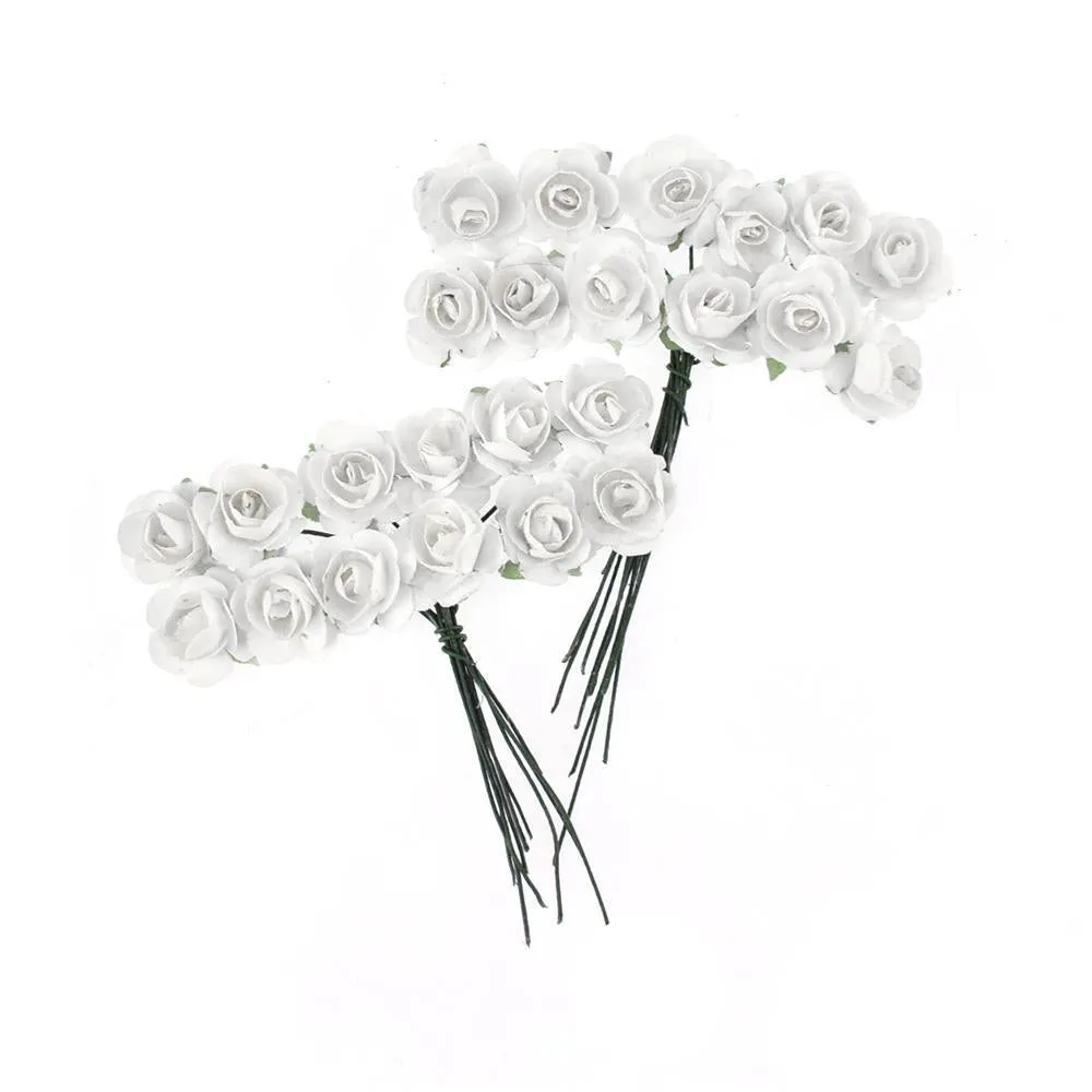 Mini Paper Craft Rose Branch, 3-Inch, 12-Count