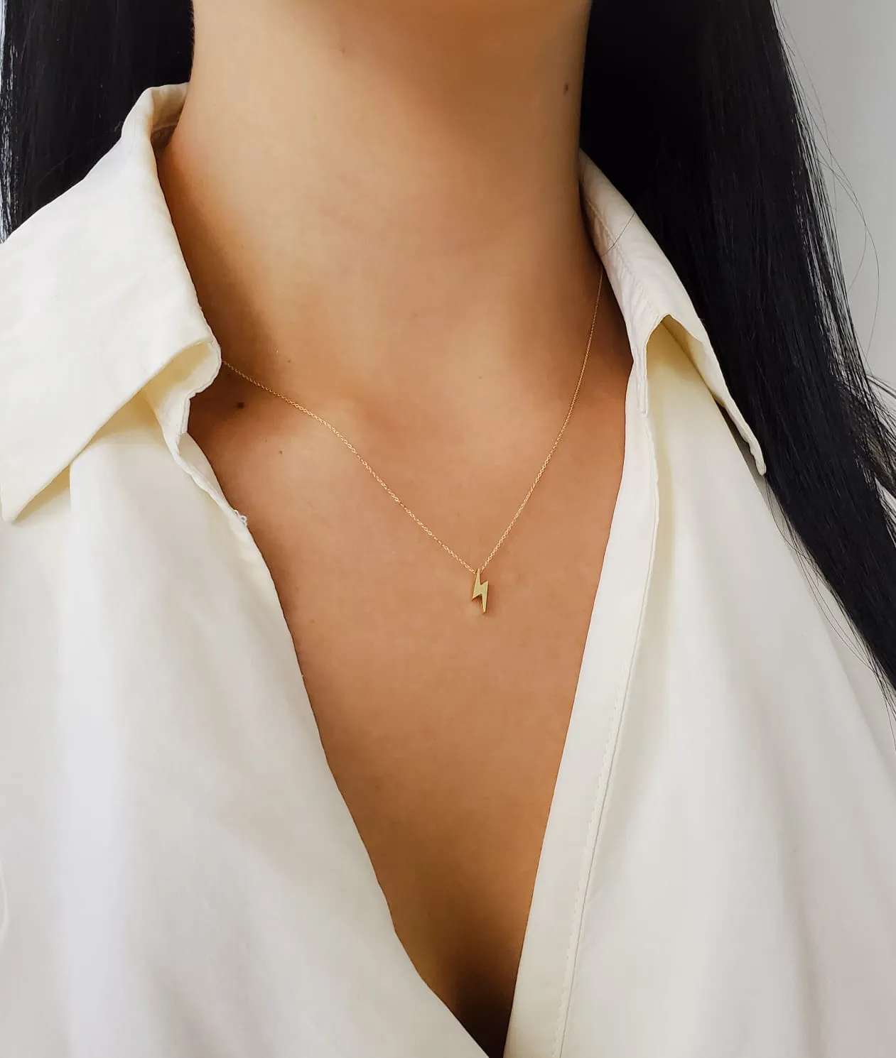 Miniature Lightning Bolt Necklace 14KY Gold