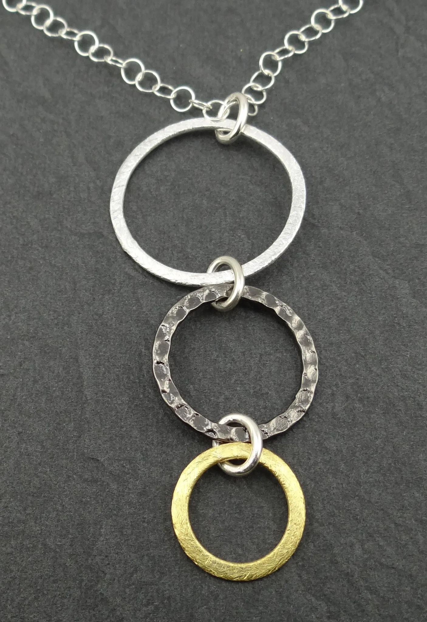Mixed Metal #2 - Silver, Steel & Gold Triple Ring Necklace