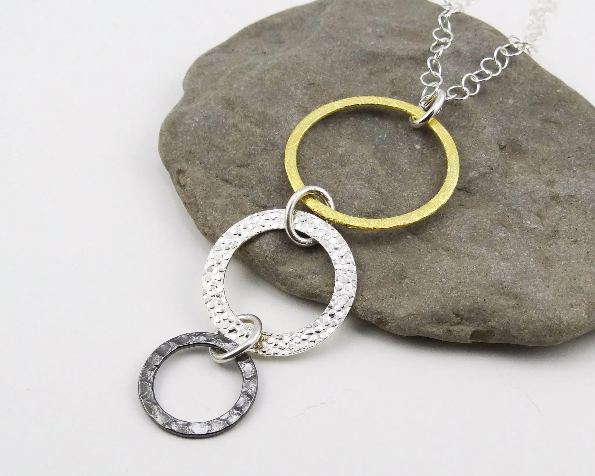 Mixed Metal - Gold, Silver, & Steel Triple Ring Eyeglass Necklace