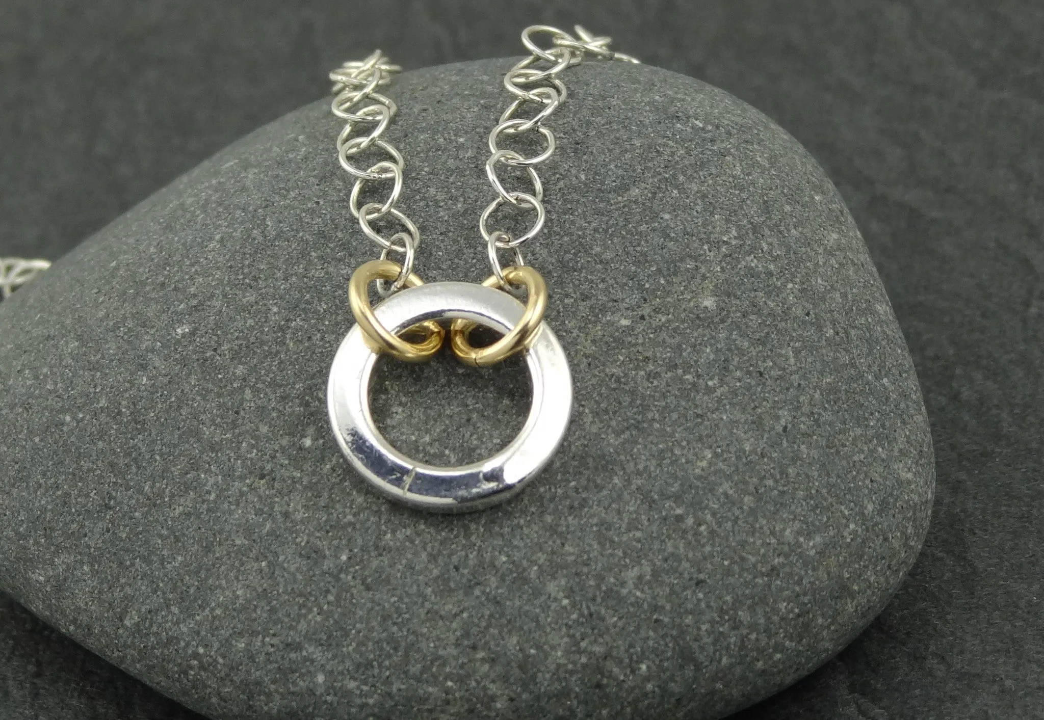 Mixed Metal Simple Sterling Ring Necklace