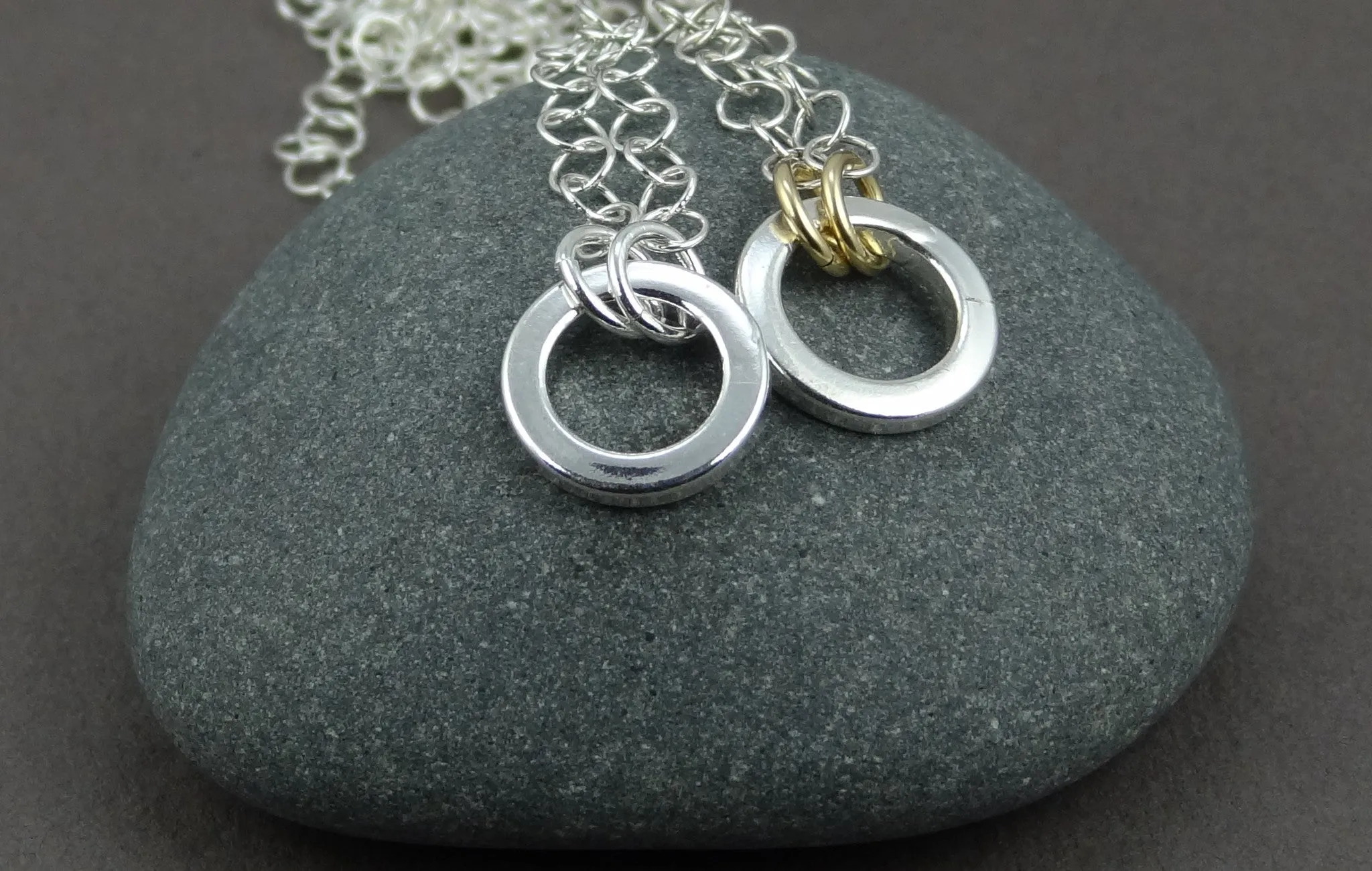 Mixed Metal Simple Sterling Ring Necklace