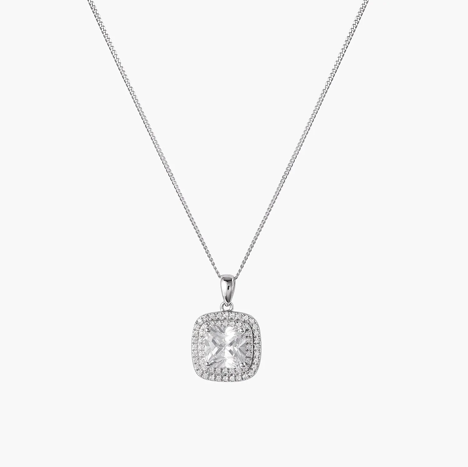 Moissanite Diamond Square Pave Pendant Chain Necklace
