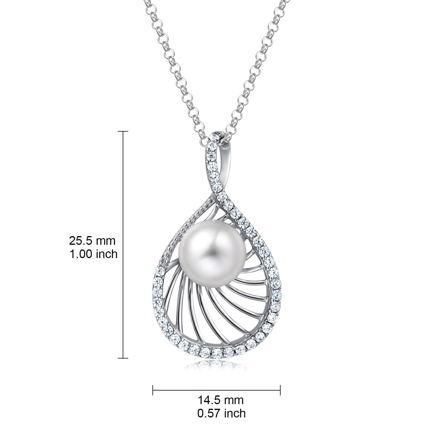 Molah Silver Freshwater Pearl and Cubic Zirconia Swirl Teardrop Pendant Necklace