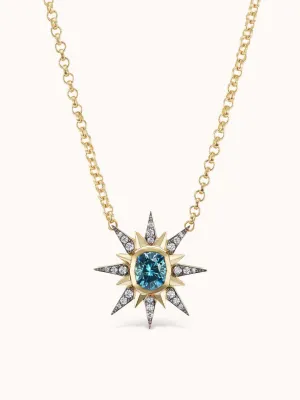 Montana Sapphire Starburst Single Drop Necklace