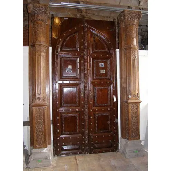 Monumental Indian Teak and Limestone Base Architectural Pilaster Column