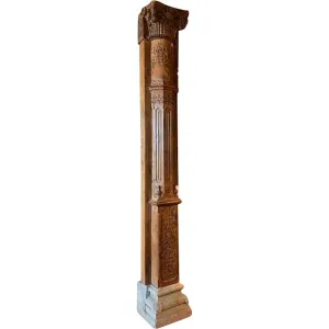 Monumental Indian Teak and Limestone Base Architectural Pilaster Column