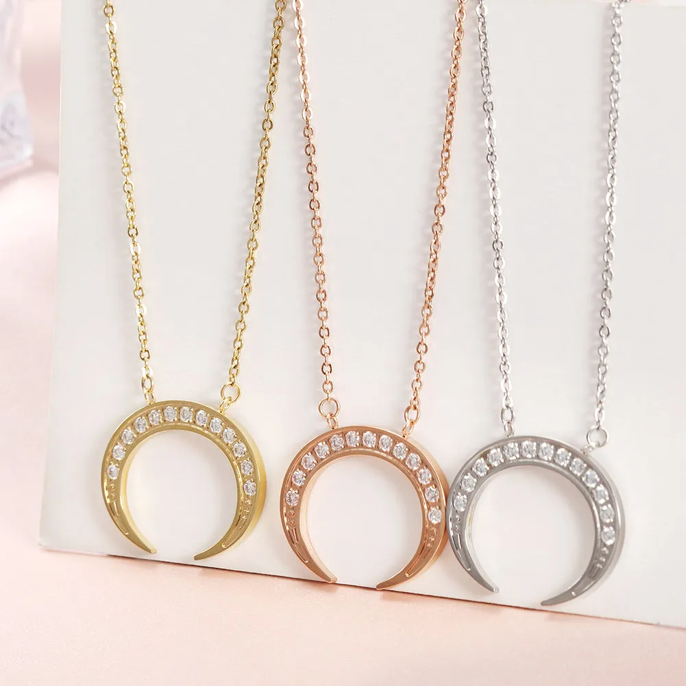 Moon Full Diamond Necklace-NSSN639ST