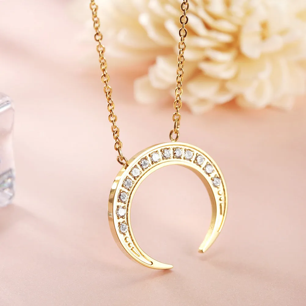 Moon Full Diamond Necklace-NSSN639ST