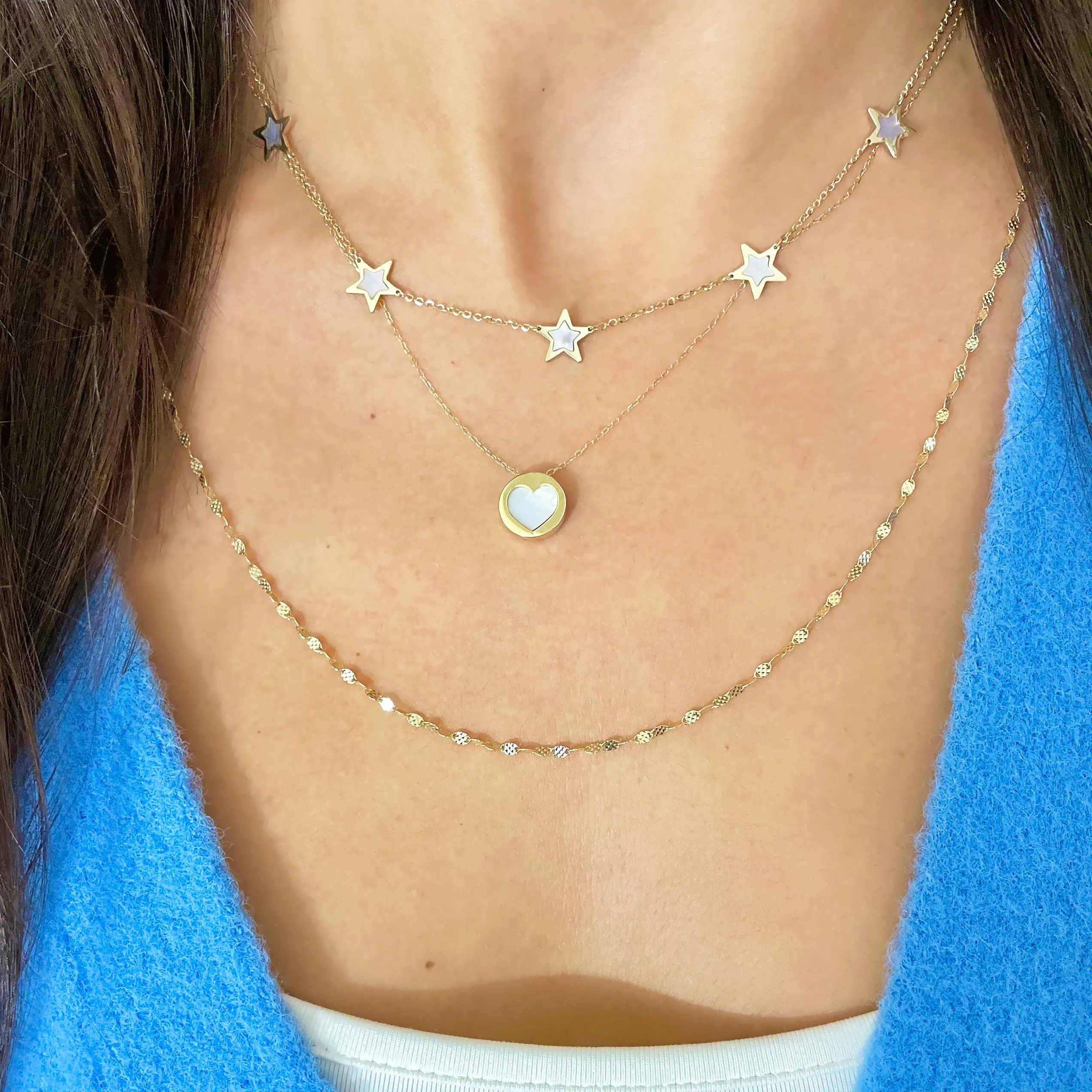 Mother of Pearl and Gold Heart Block Necklace