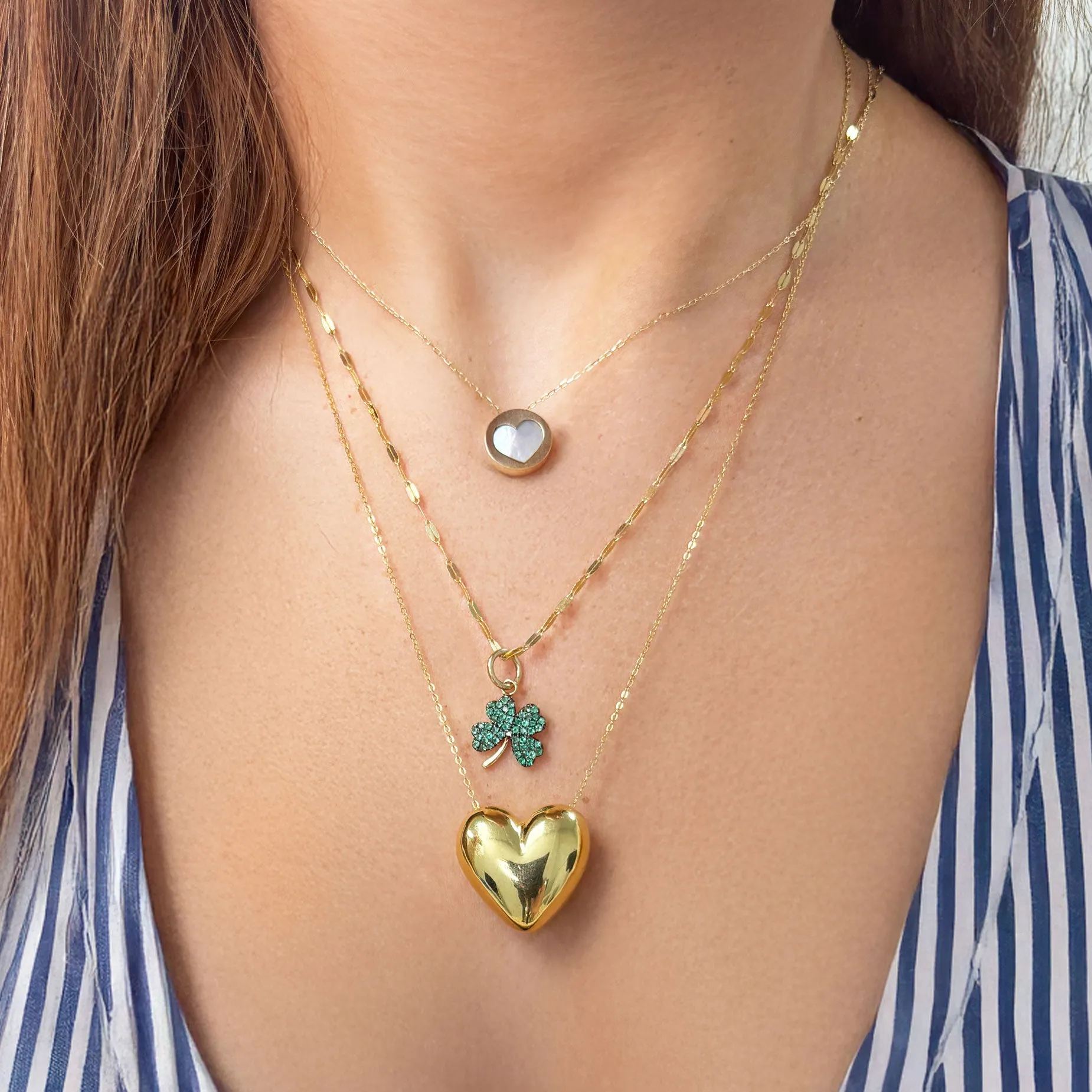 Mother of Pearl and Gold Heart Block Necklace