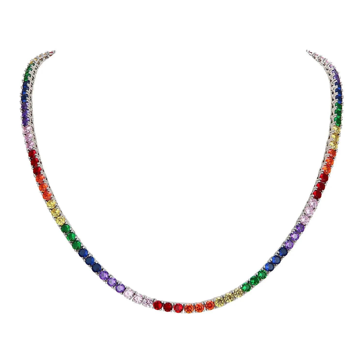 Multi Color Rainbow 3MM One Row Hip Hop Tennis Necklace