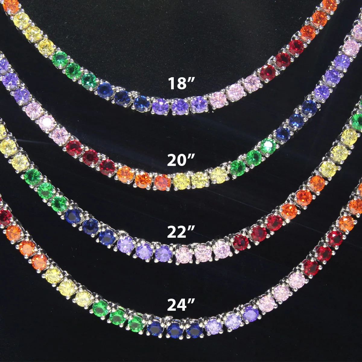Multi Color Rainbow 3MM One Row Hip Hop Tennis Necklace