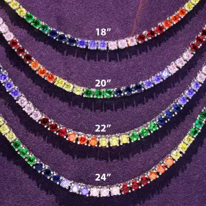 Multi Color Rainbow 3MM One Row Hip Hop Tennis Necklace