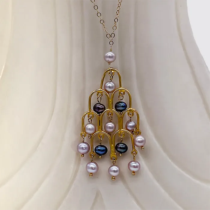 Multi-colored Freshwater pearl Chandelier Pendant Necklace