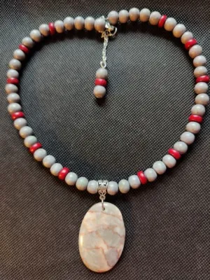 N #316 (Chakra) Red Line Marble Pendant